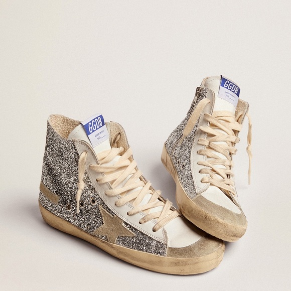 Golden Goose Shoes - Francy sneakers with glitter upper and ice-gray suede star 41/ 11
